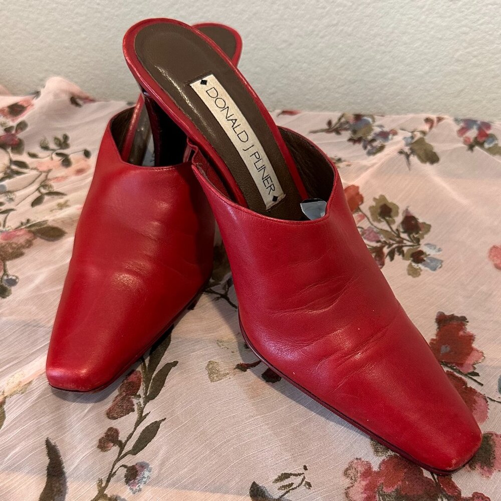 Donald J. Pliner Red Leather Pointed Slip-On Mules